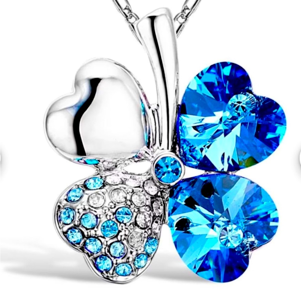 Swarovski Deep Blue Four Heart Sparkling Necklace